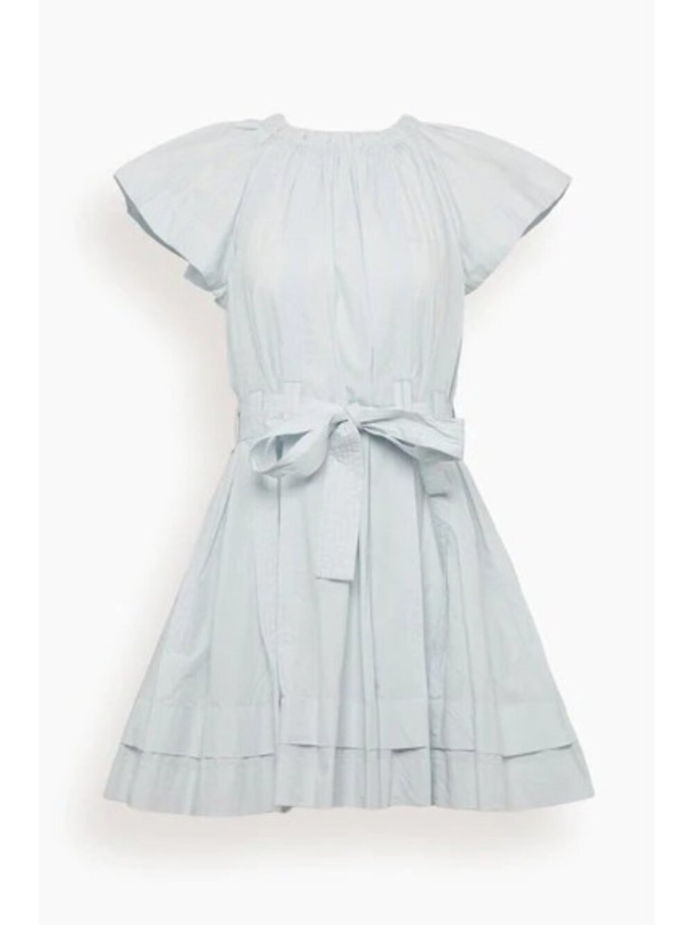🆕ULLA JOHNSON Mae Mini Dress Sea Glass Blue Cotton Flutter Sleeve Belted 8 - Picture 6 of 12